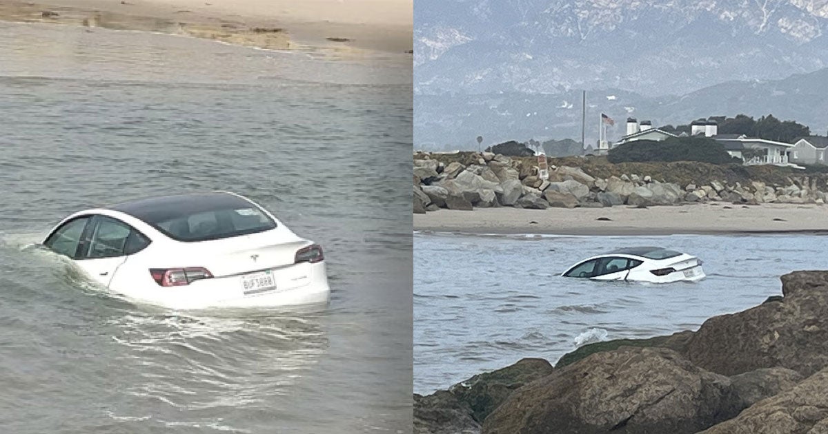 A Model 3 was found this week stranded in the water off the coast of Carpinteria, California, but its owner is fortunately unharmed.