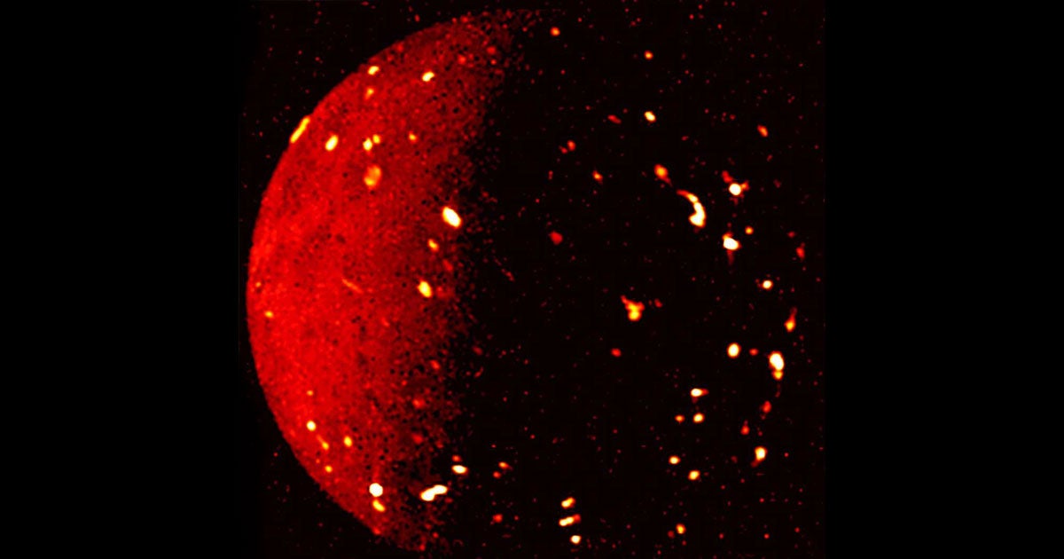 NASA has released a stunning infrared image of Jupiter's moon Io, which shows the celestial body's volcanically-active surface.