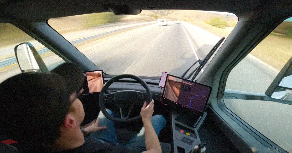 Tesla released a timelapse video of one of its all-electric Semi trucks driving a 500-mile journey while carrying 82,000 pounds, a full load.