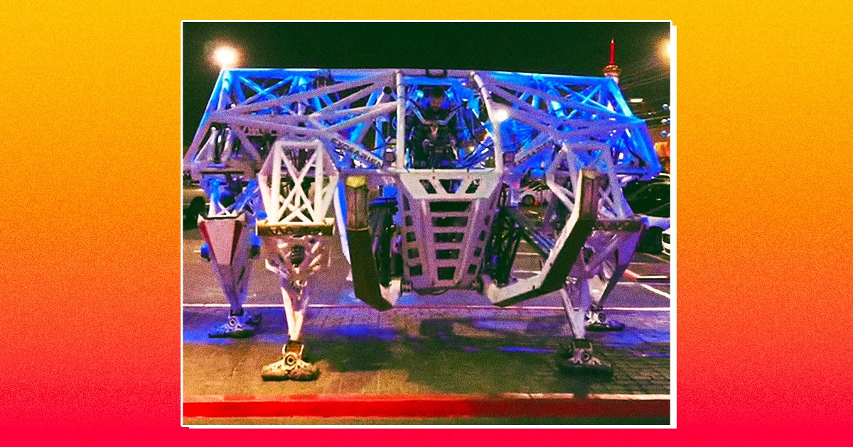 Introducing: Mech "The Bot" Johnson, a human-driven, 9,000-pound, 13-foot-tall, 18-foot-wide robot "bouncer," deployed by a Las Vegas strip club during CES.
