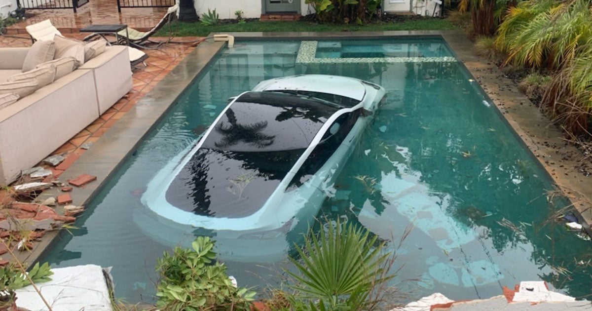 A Tesla driver "hit the accelerator instead of the brake, drove through a wall and into a pool," according to a tweet by the Pasadena Fire Department.
