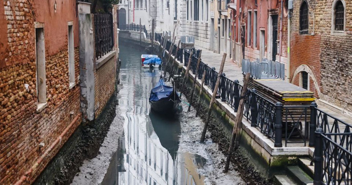 An unusually dry winter is causing Venice's world-famous canals to dry up, as seen in alarming new images — a growing climate crisis rearing its head.