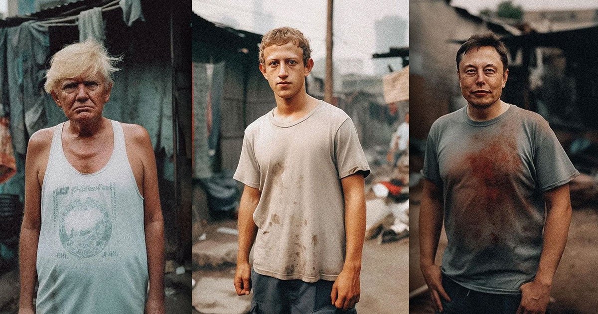 An AI artist has imagined what Mark Zuckerberg and Jeff Bezos would look like if they lived in slums — and honestly, the images go kind of hard.