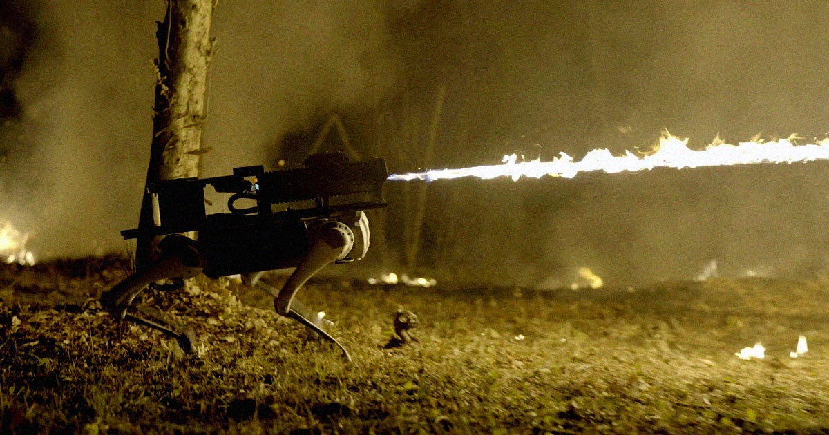 A company called Throwflame is selling a robot dog that has a flamethrower strapped to its back that can shoot 30-foot streams of fire.