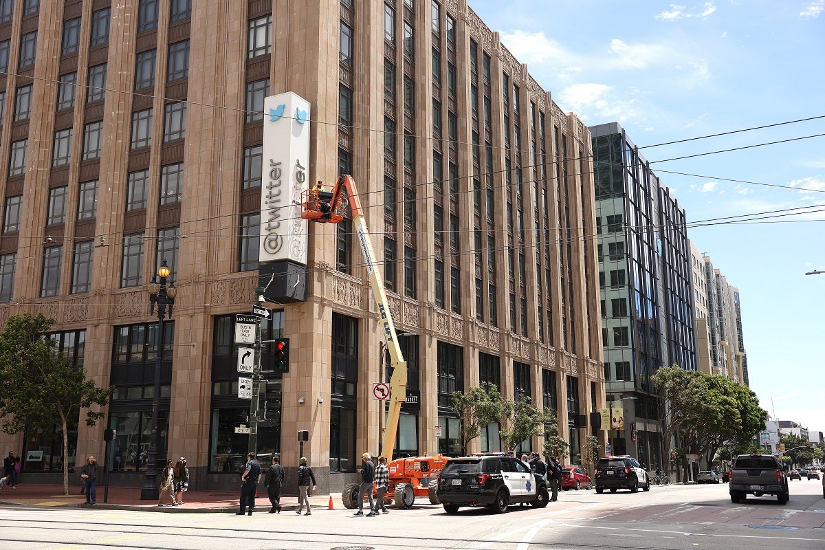 Cops were called to the Twitter headquarters because crews were trying to remove the Twitter sign without the required permits.