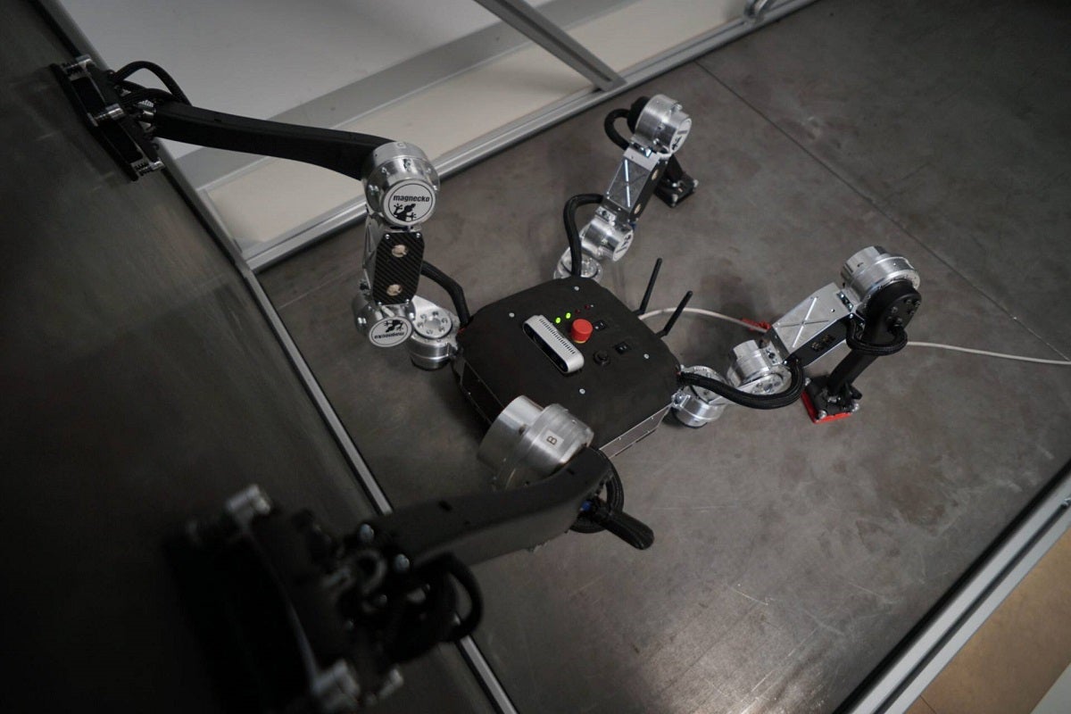 Meet Magnecko, a four-legged and absolutely terrifying new robot that can Spiderman up walls and across ceilings using its magnetic feet.