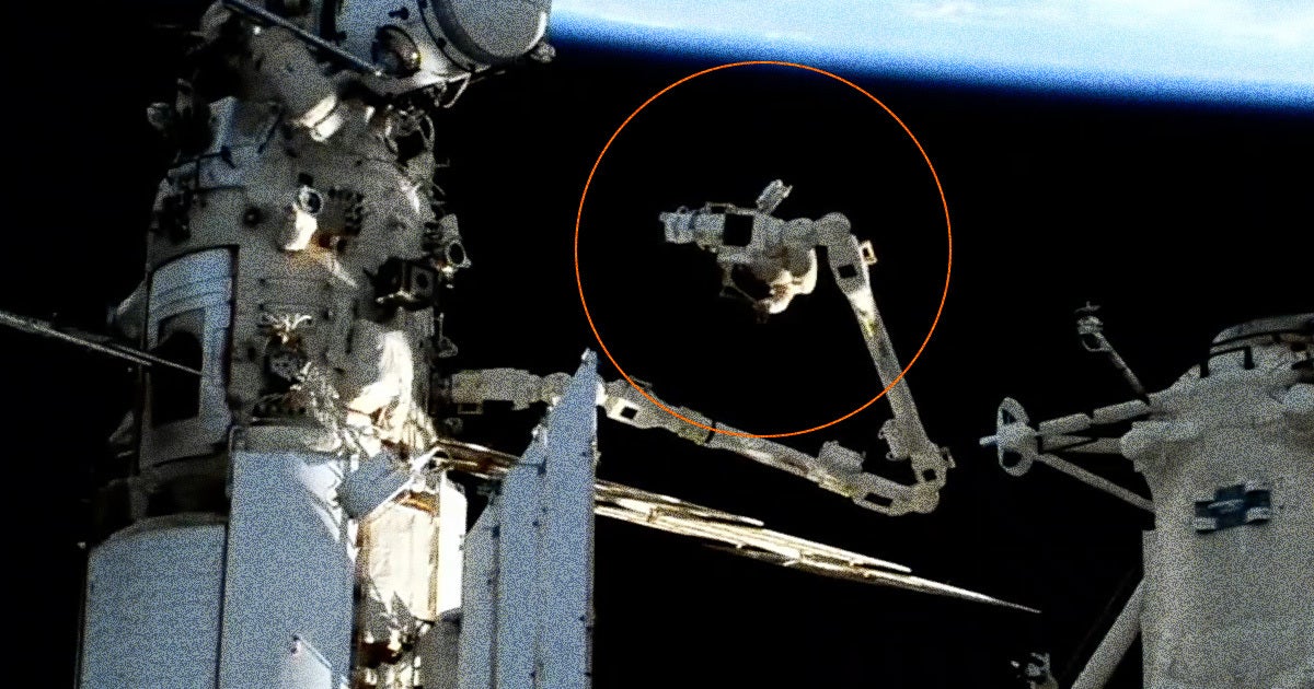 Cosmonaut Sergey Prokopyev went for a ride on a robotic arm outside the International Space Station after outfitting it with a work platform.