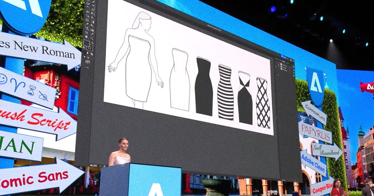 Adobe has unveiled a sparkling, interactive dress — and got the research scientist who created it to model the high-tech couture. 