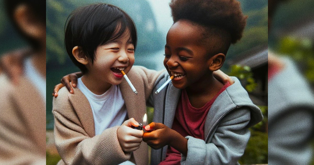 Behold, the transformational power of generative AI technology: generating photorealistic images of lil' tykes gleefully smoking cigs.