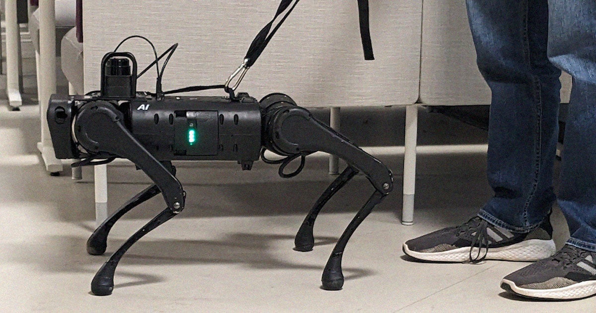 Researchers have created the robotic equivalent of a seeing-eye dog for the visually impaired which responds to leash tugs.