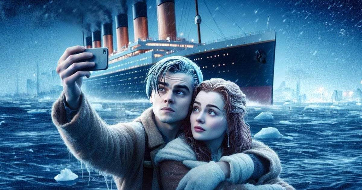 An AI-generated image of Jack and Rose taking a selfie in front of an intact Titanic ship that is making its rounds has us mystified.