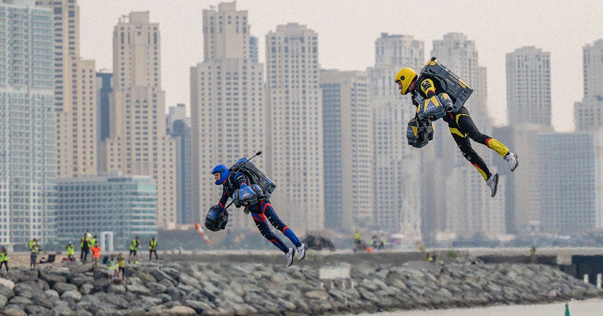 A number of daredevil pilots took to the sky on Wednesday, racing their jetpacks around the Dubai Marina in the United Arab Emirates.