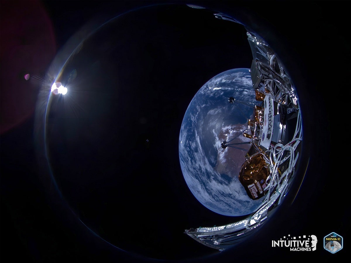 Intuitive Machines' Odysseus lunar lander, just sent back some stunning selfies with the Earth in the background as it crosses the gulf.