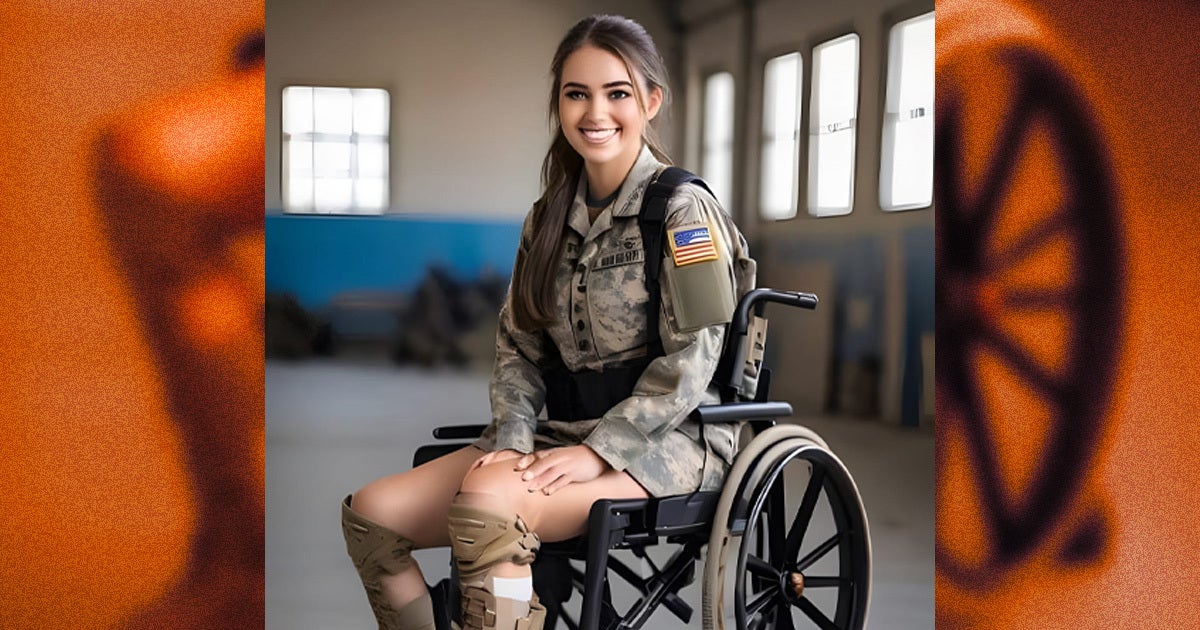 An AI-generated image of a young disabled veteran went viral on Facebook. A lot of folks — particularly older men — think she's the real deal.