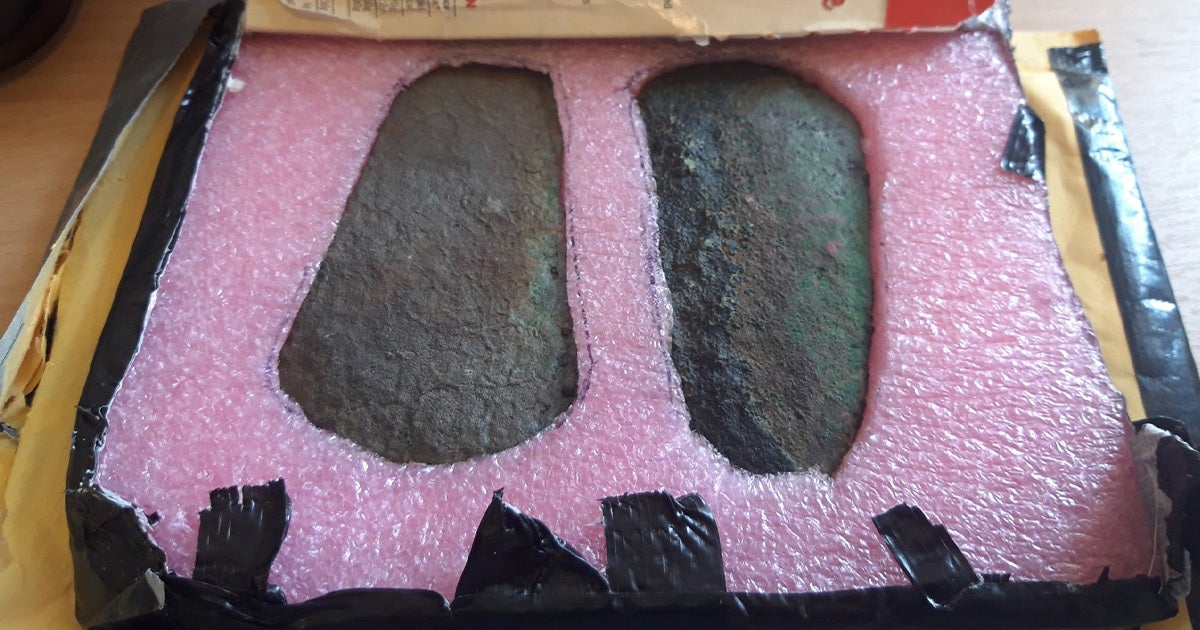The National Museum of Ireland received two early Bronze age axeheads from an anonymous sender, and experts are begging them to come forward.