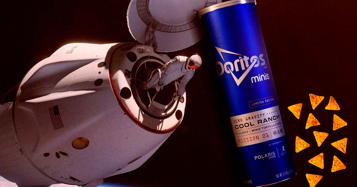 SpaceX's space tourists are raising some much-needed cash by selling their souls to corporate sponsor Doritos.