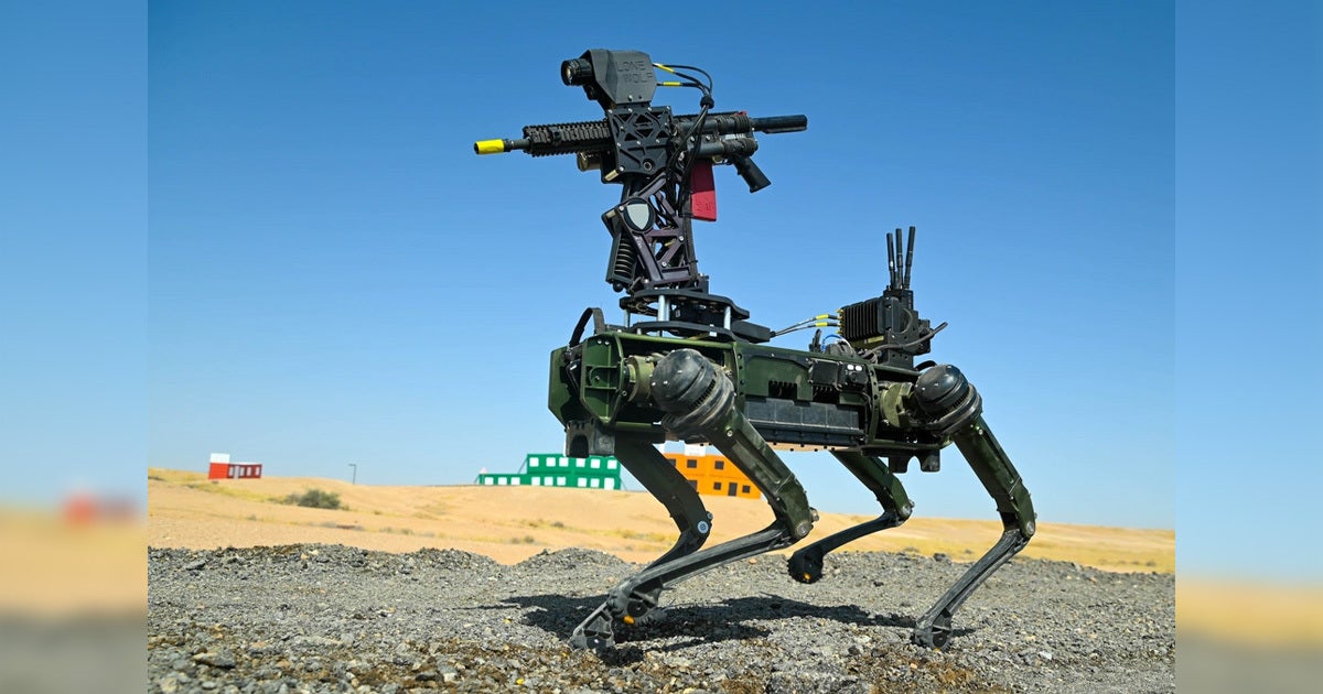 It's a dog-eat-dog world for the US Army, which is experimenting with rifle-equipped robot dogs at a Middle Eastern testing facility. 