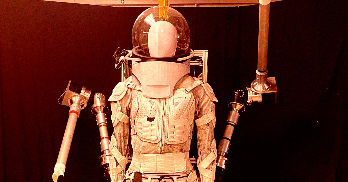 The robotic "SuperLimbs" attach to a spacesuit's backpack and can provide the extra push needed to recover from falls.